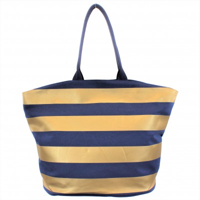 9205- NAVY & GOLD STRIPES CANVAS TOTE BAG